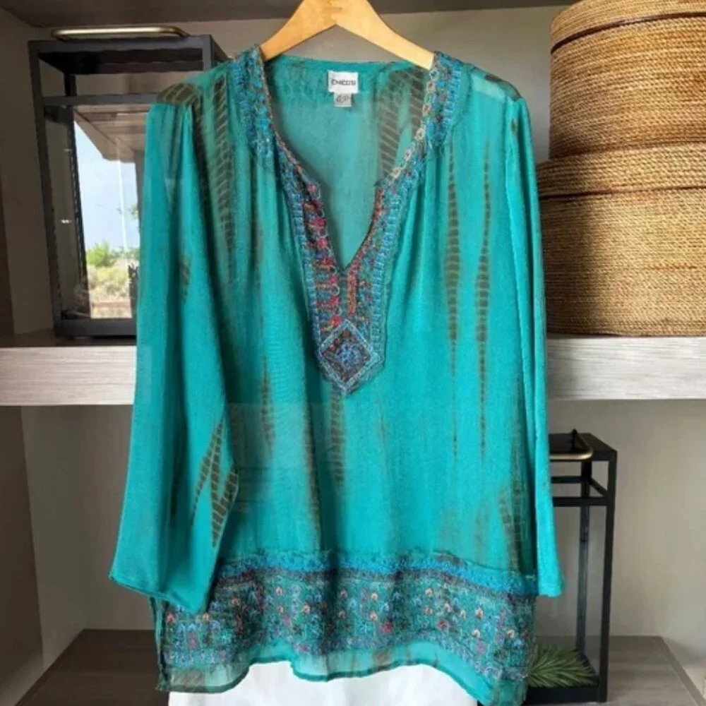 π¦ Chico's - Sheer Beaded Tunic - Picture 1 of 8